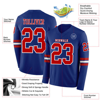 Custom Royal Red-White Long Sleeve Authentic Football Jersey