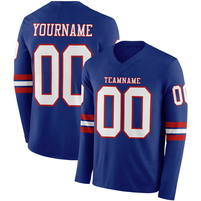 Custom Royal White-Red Long Sleeve Authentic Football Jersey