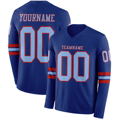 Custom Royal Light Blue-Red Long Sleeve Authentic Football Jersey