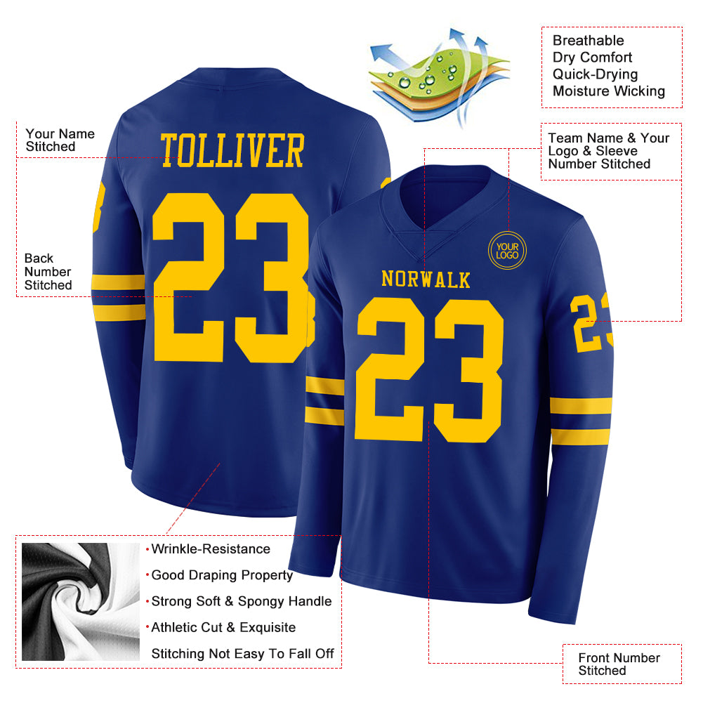 Custom Royal Yellow Long Sleeve Authentic Football Jersey