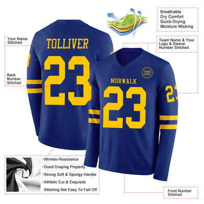 Custom Royal Yellow Long Sleeve Authentic Football Jersey
