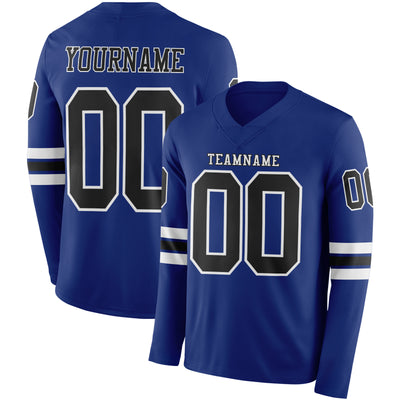 Custom Royal Black-White Long Sleeve Authentic Football Jersey