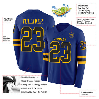 Custom Royal Black-Gold Long Sleeve Authentic Football Jersey
