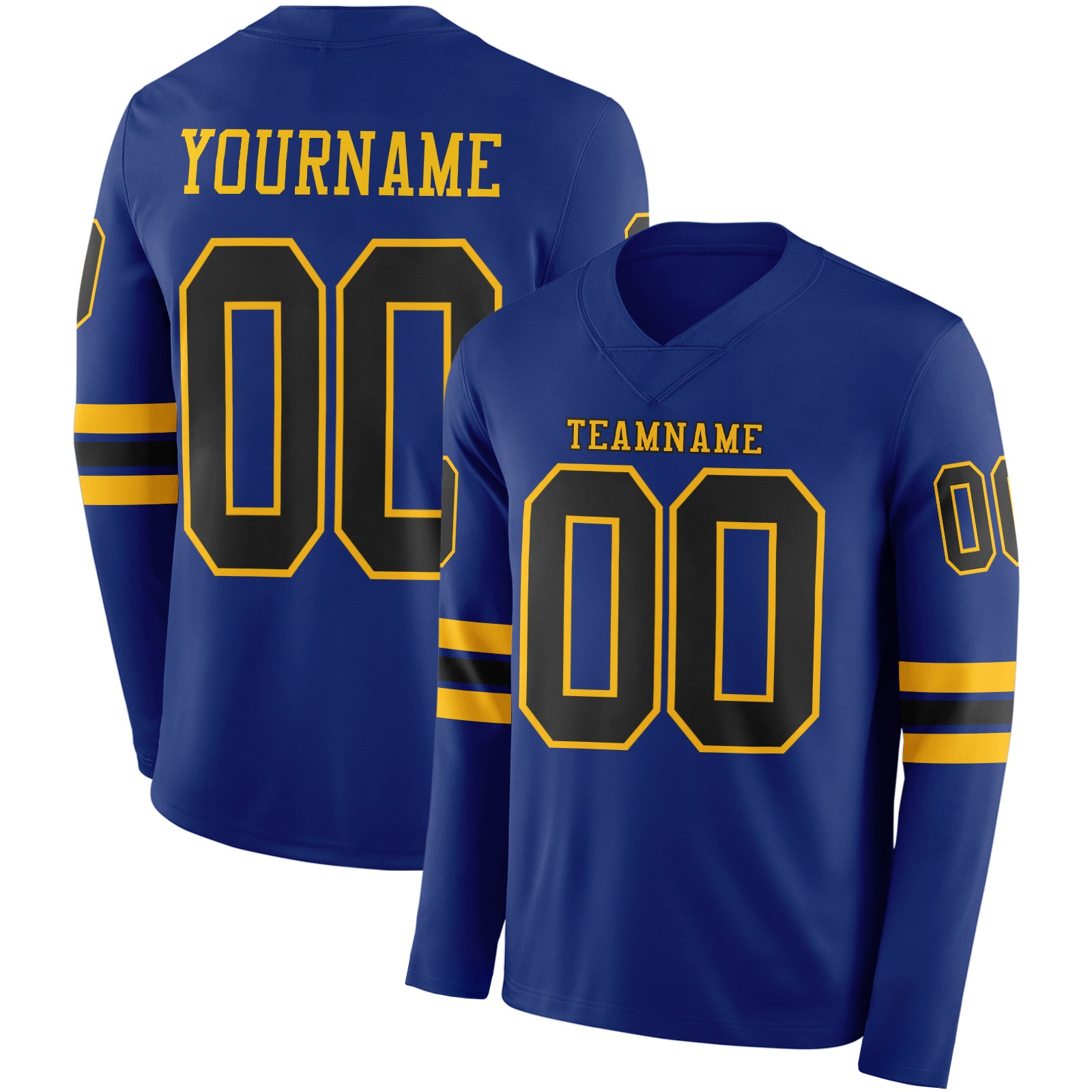 Custom Royal Black-Gold Long Sleeve Authentic Football Jersey