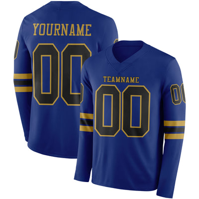 Custom Royal Black-Old Gold Long Sleeve Authentic Football Jersey