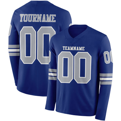 Custom Royal Gray-White Long Sleeve Authentic Football Jersey