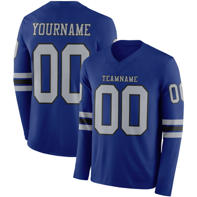 Custom Royal Gray-Black Long Sleeve Authentic Football Jersey