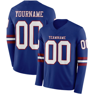 Custom Royal White-Crimson Long Sleeve Authentic Football Jersey