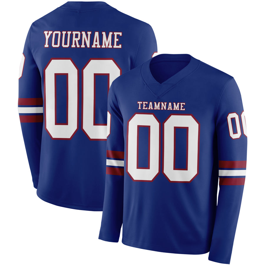 Custom Royal White-Crimson Long Sleeve Authentic Football Jersey