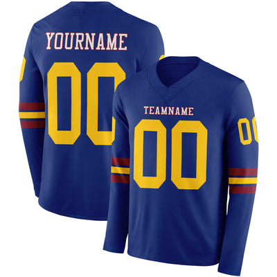 Custom Royal Yellow Crimson-White Long Sleeve Authentic Football Jersey