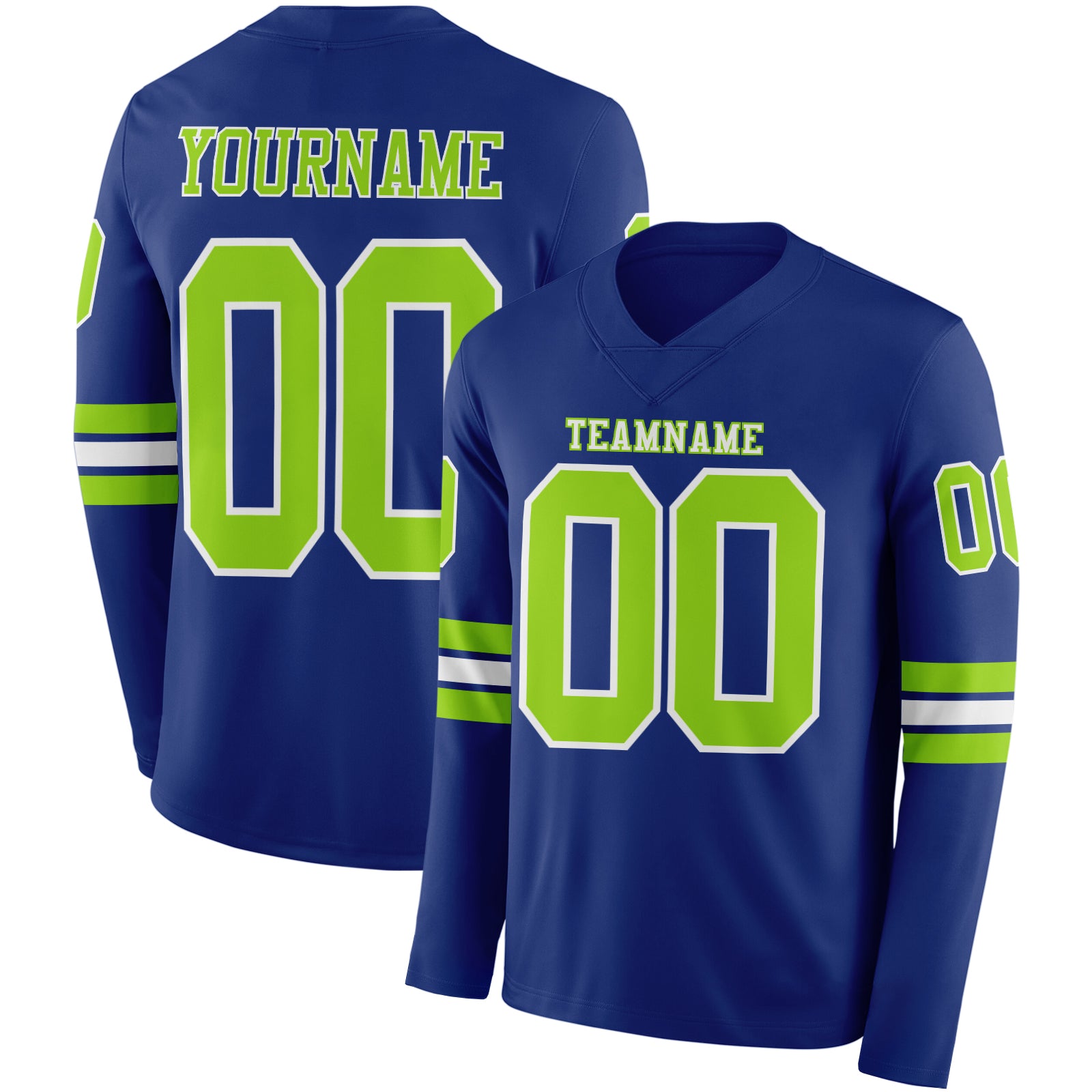 Custom Royal Neon Green-White Long Sleeve Authentic Football Jersey