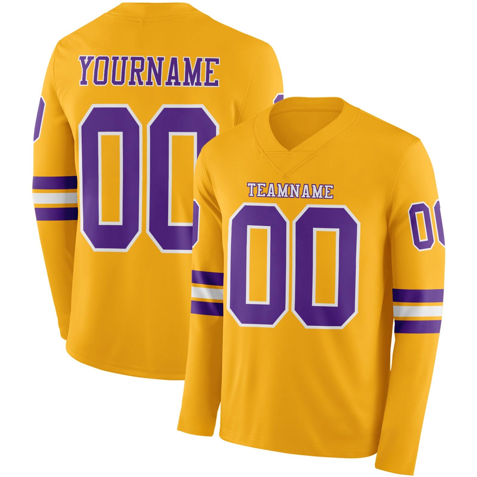 Custom Gold Purple-White Long Sleeve Authentic Football Jersey