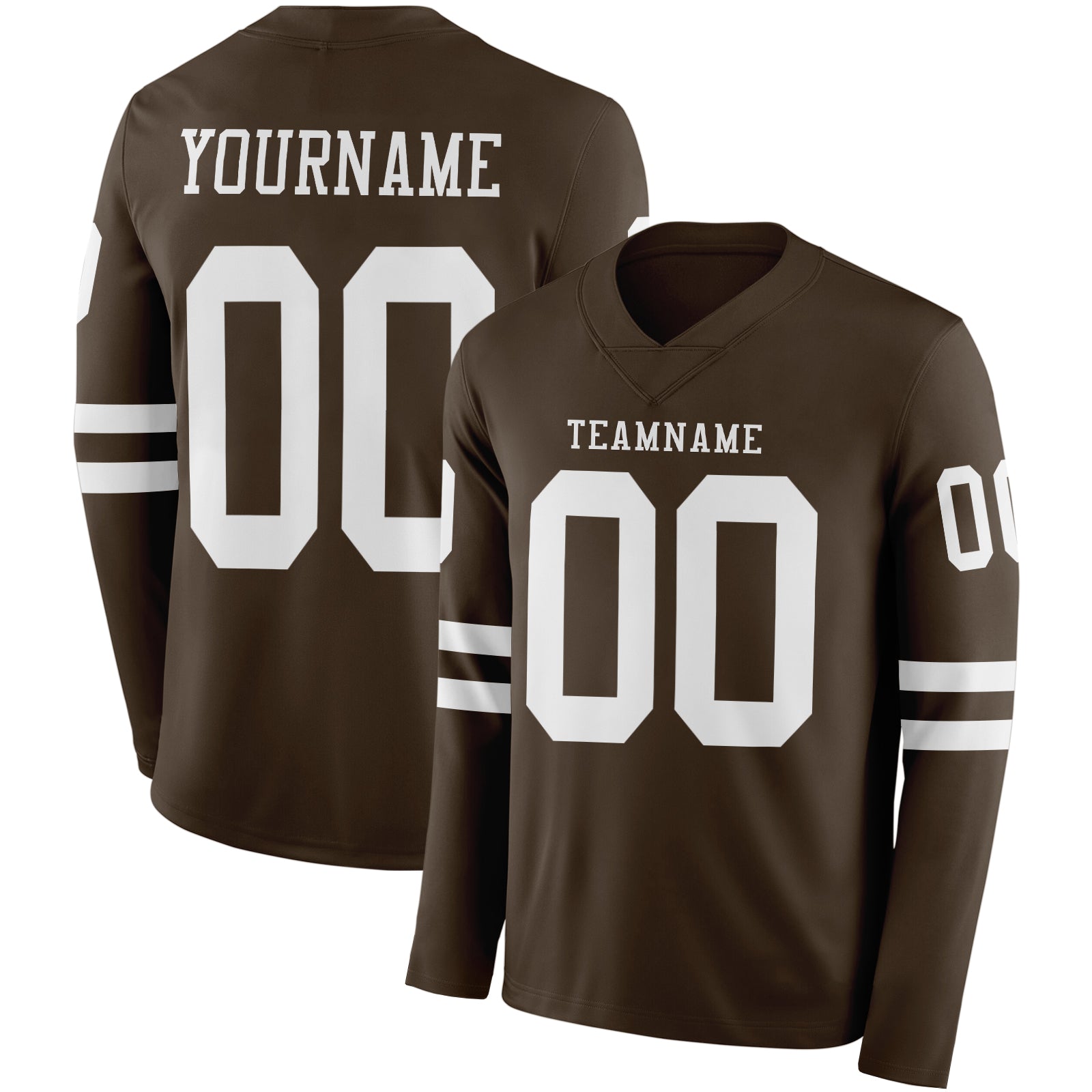 Custom Brwon White Long Sleeve Authentic Football Jersey