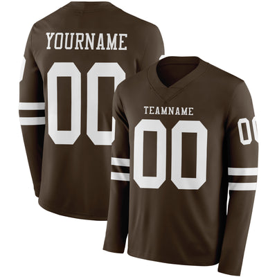 Custom Brwon White Long Sleeve Authentic Football Jersey