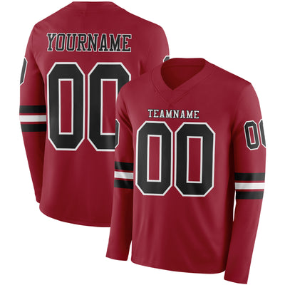 Custom Cardinal Black-White Long Sleeve Authentic Football Jersey