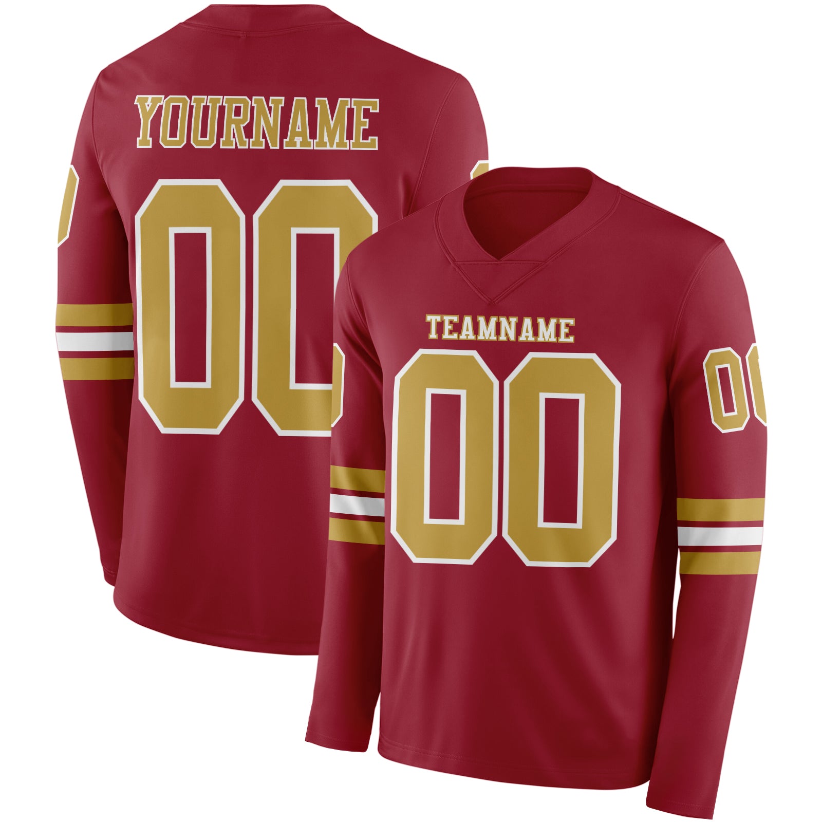 Custom Cardinal Old Gold-White Long Sleeve Authentic Football Jersey