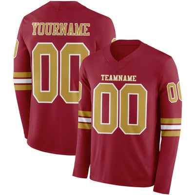 Custom Cardinal Old Gold-White Long Sleeve Authentic Football Jersey