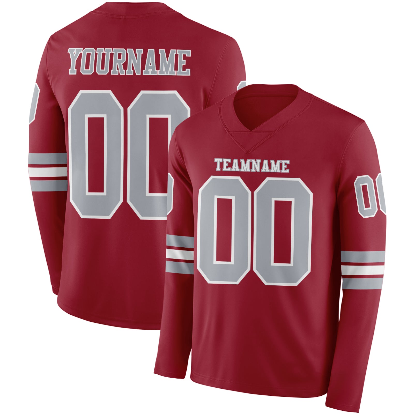 Custom Cardinal Gray-White Long Sleeve Authentic Football Jersey