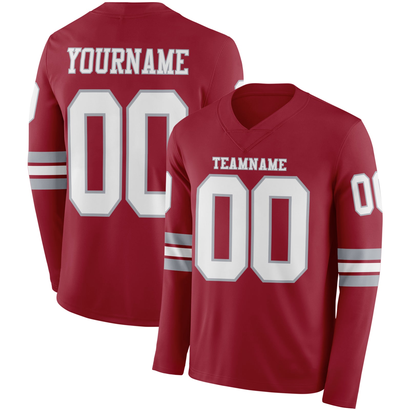 Custom Cardinal White-Gray Long Sleeve Authentic Football Jersey