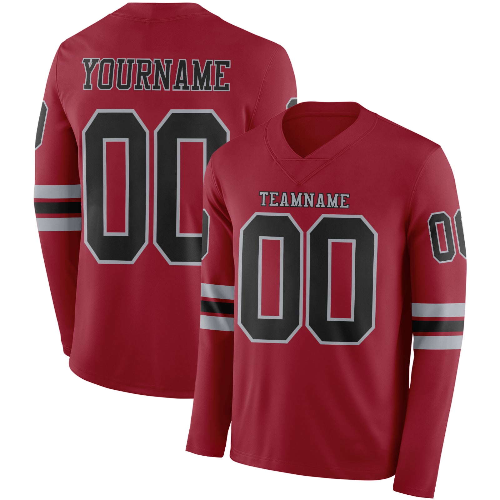 Custom Cardinal Black-Gray Long Sleeve Authentic Football Jersey