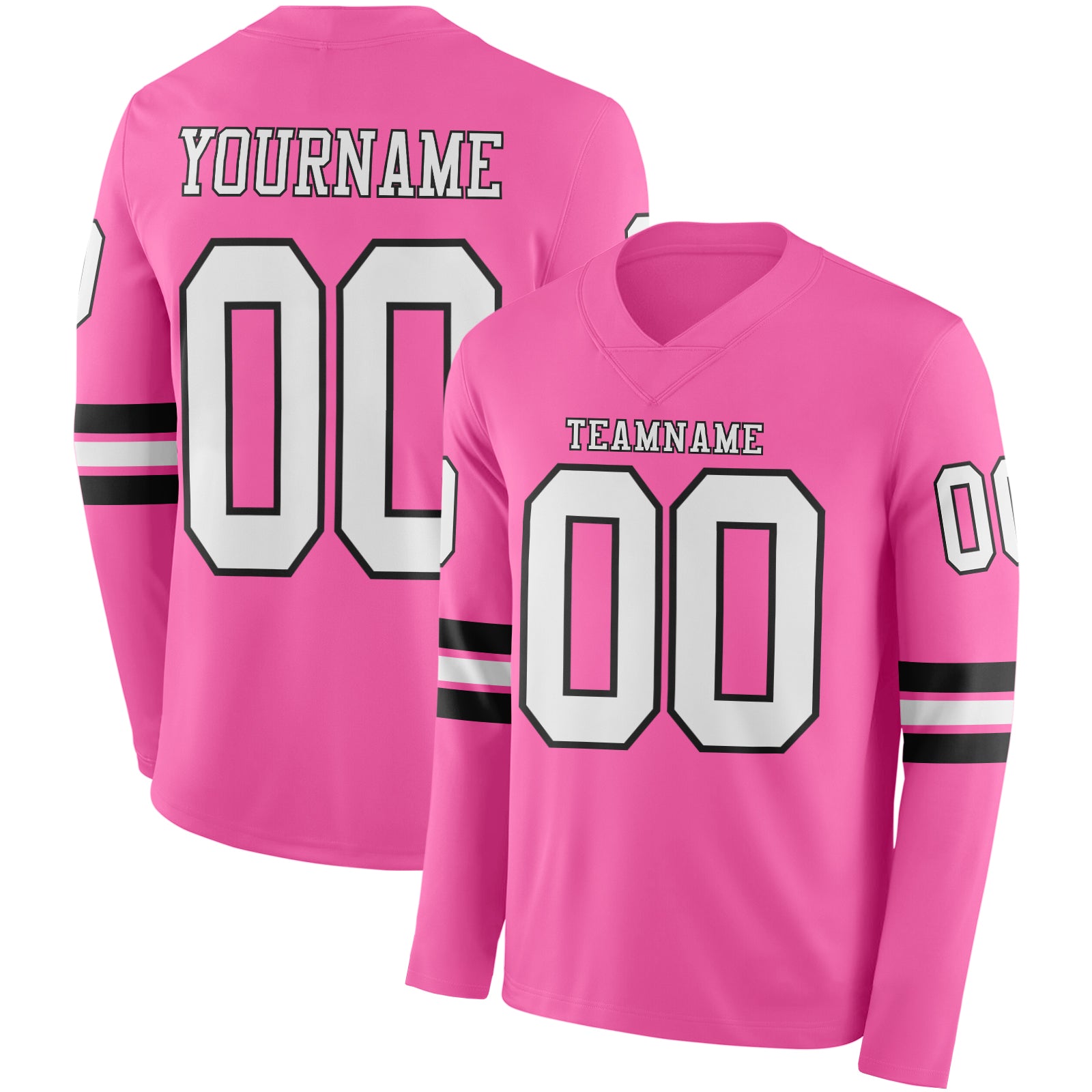Custom Pink White-Black Long Sleeve Authentic Football Jersey