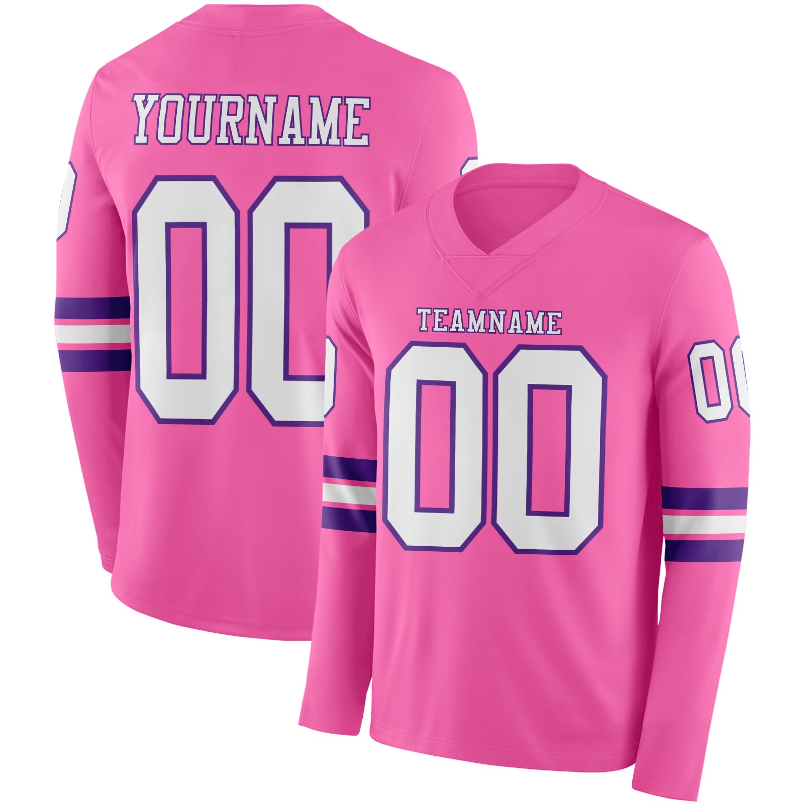 Custom Pink White-Purple Long Sleeve Authentic Football Jersey