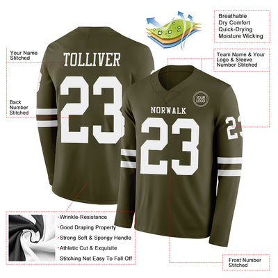 Custom Olive White Long Sleeve Salute To Service Authentic Football Jersey