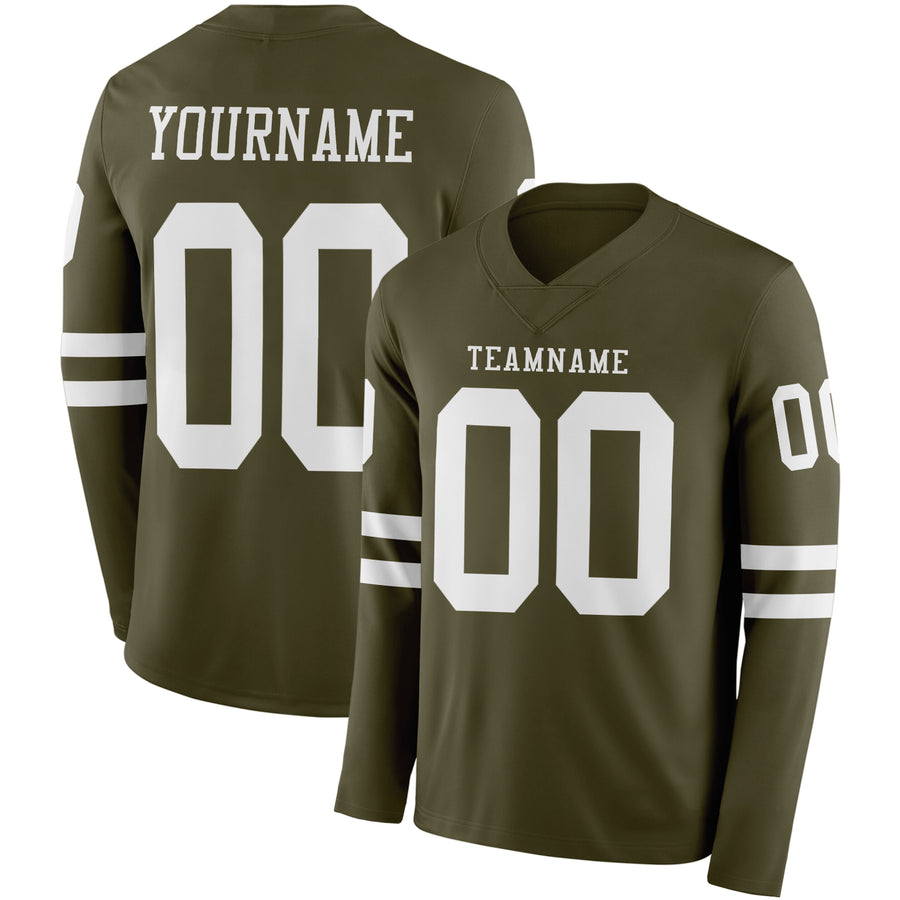 Custom Olive White Long Sleeve Salute To Service Authentic Football Jersey