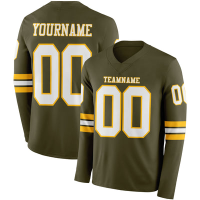 Custom Olive White-Gold Long Sleeve Salute To Service Authentic Football Jersey