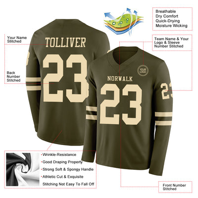 Custom Olive Cream Long Sleeve Salute To Service Authentic Football Jersey