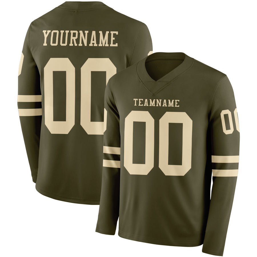 Custom Olive Cream Long Sleeve Salute To Service Authentic Football Jersey