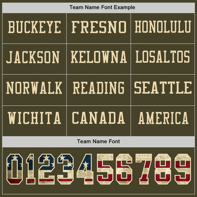 Custom Olive Vintage USA Flag-Cream Long Sleeve Salute To Service Authentic Football Jersey