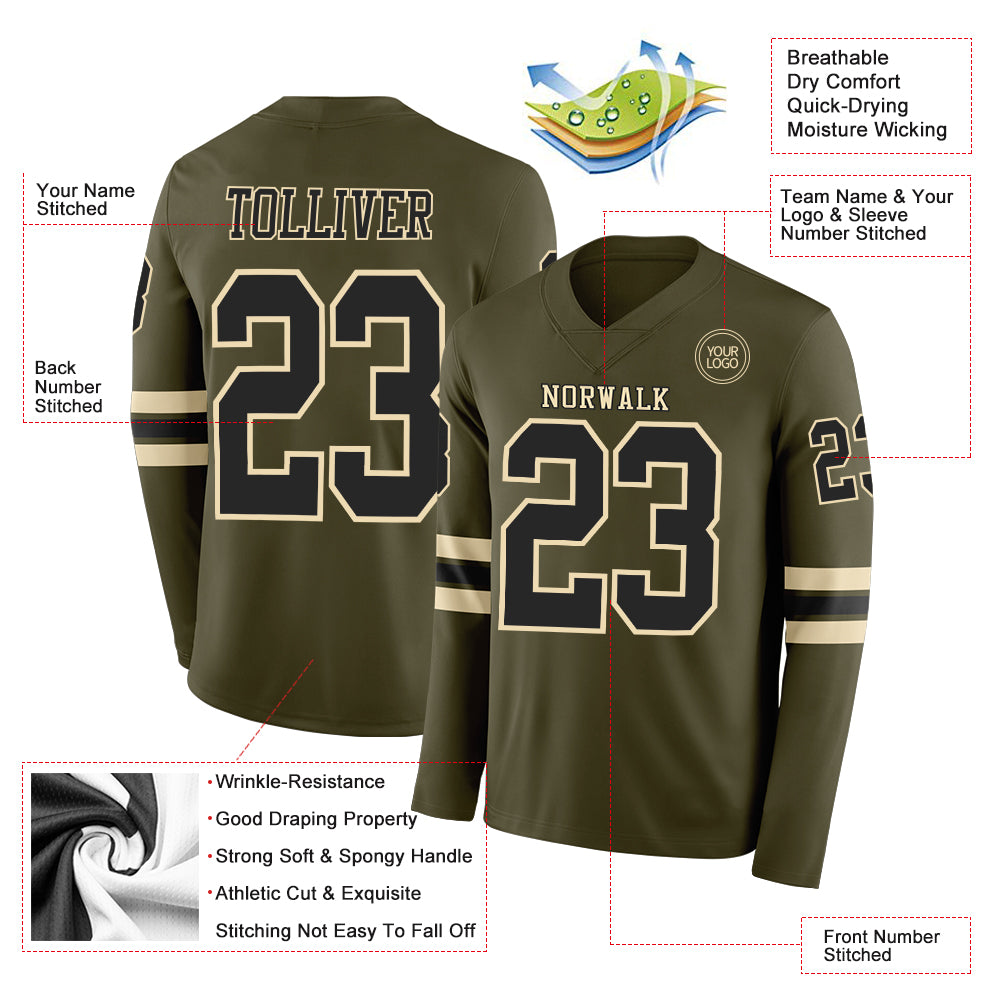 Custom Olive Black-Cream Long Sleeve Salute To Service Authentic Football Jersey