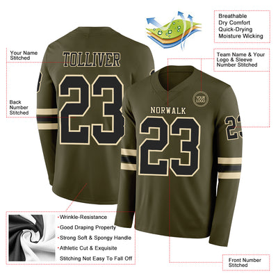 Custom Olive Black-Cream Long Sleeve Salute To Service Authentic Football Jersey