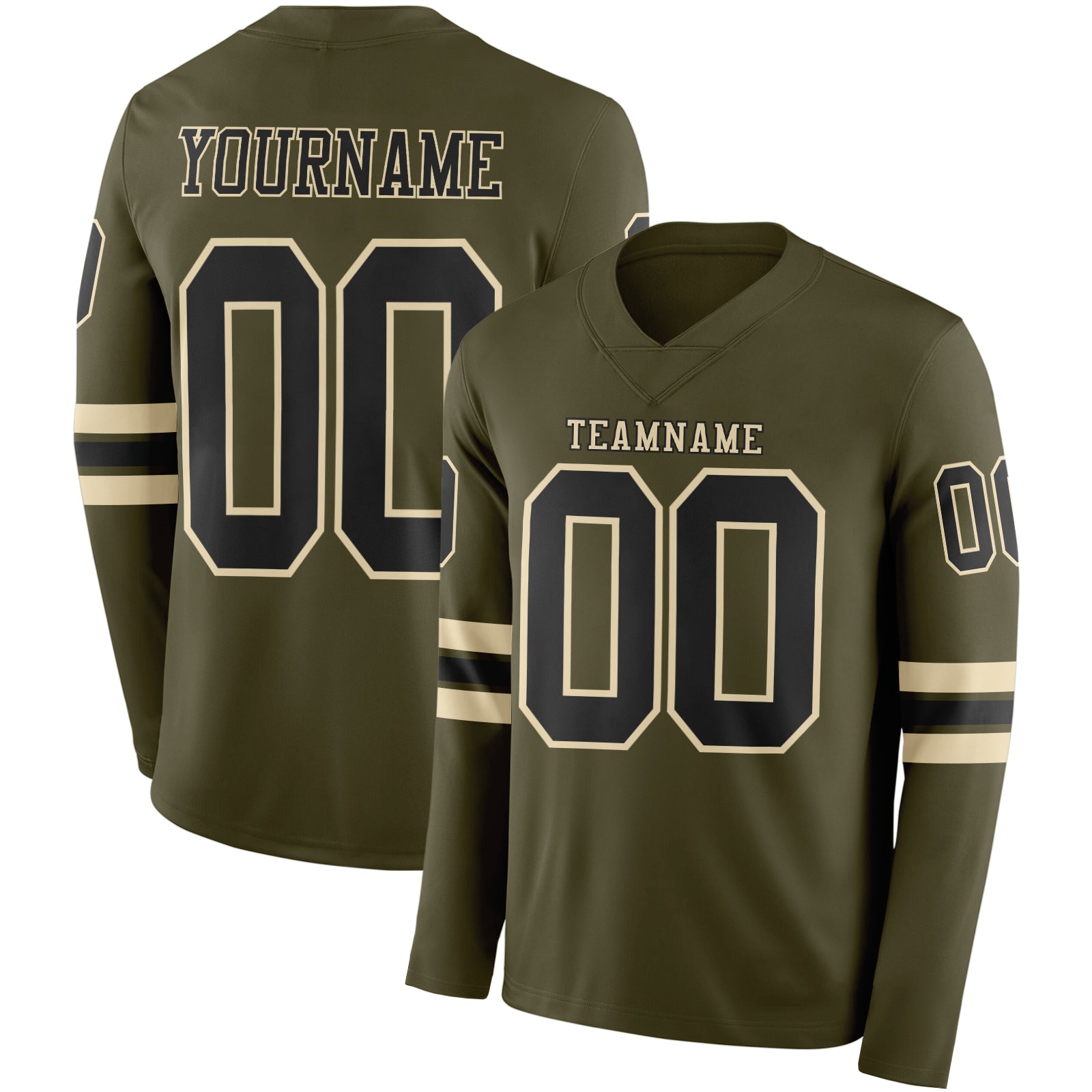 Custom Olive Black-Cream Long Sleeve Salute To Service Authentic Football Jersey
