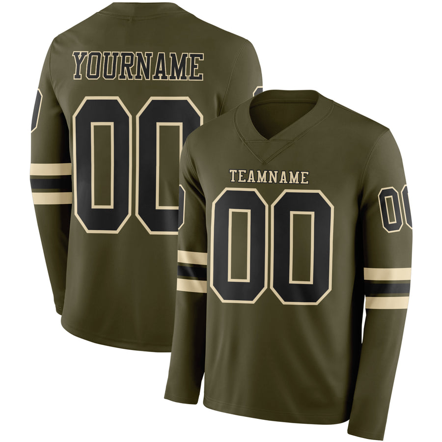 Custom Olive Black-Cream Long Sleeve Salute To Service Authentic Football Jersey