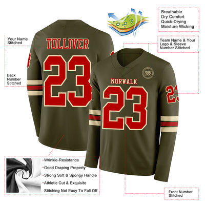 Custom Olive Red-Cream Long Sleeve Salute To Service Authentic Football Jersey