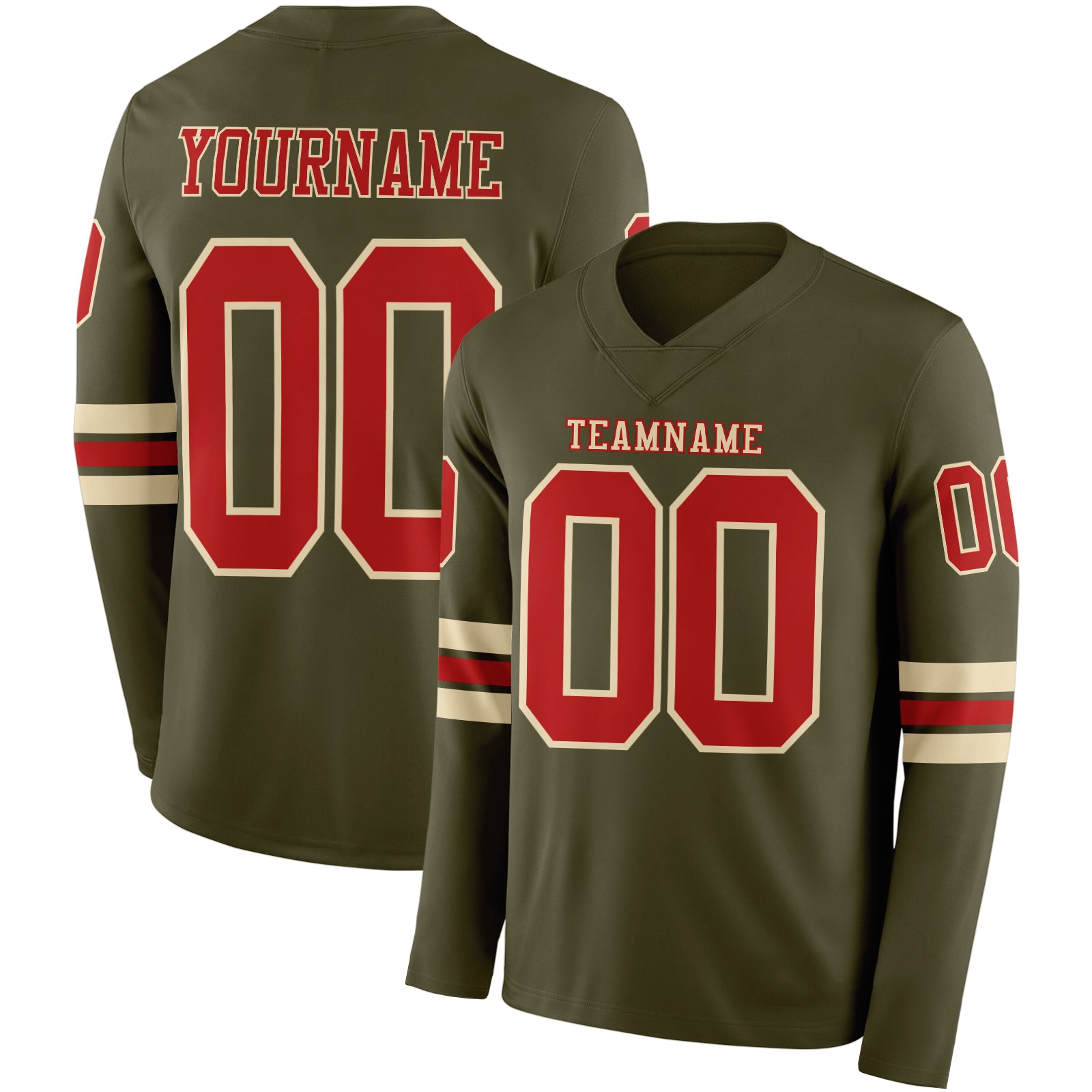 Custom Olive Red-Cream Long Sleeve Salute To Service Authentic Football Jersey