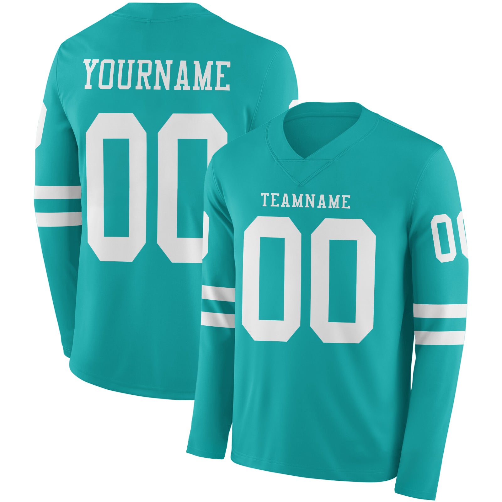Custom Aqua White Long Sleeve Authentic Football Jersey