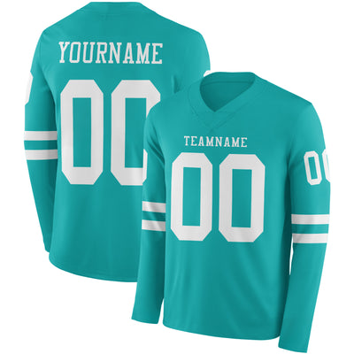 Custom Aqua White Long Sleeve Authentic Football Jersey