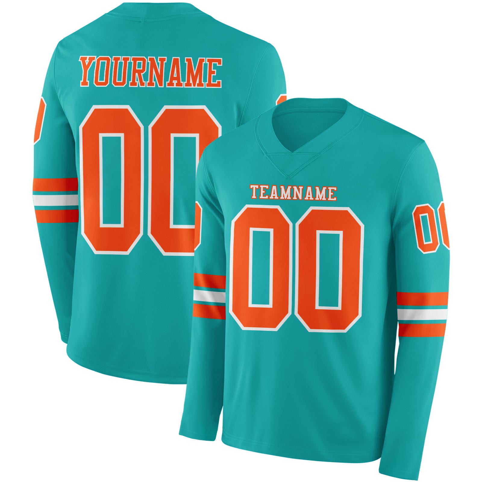Custom Aqua Orange-White Long Sleeve Authentic Football Jersey