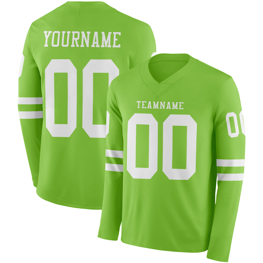 Custom Neon Green White Long Sleeve Authentic Football Jersey