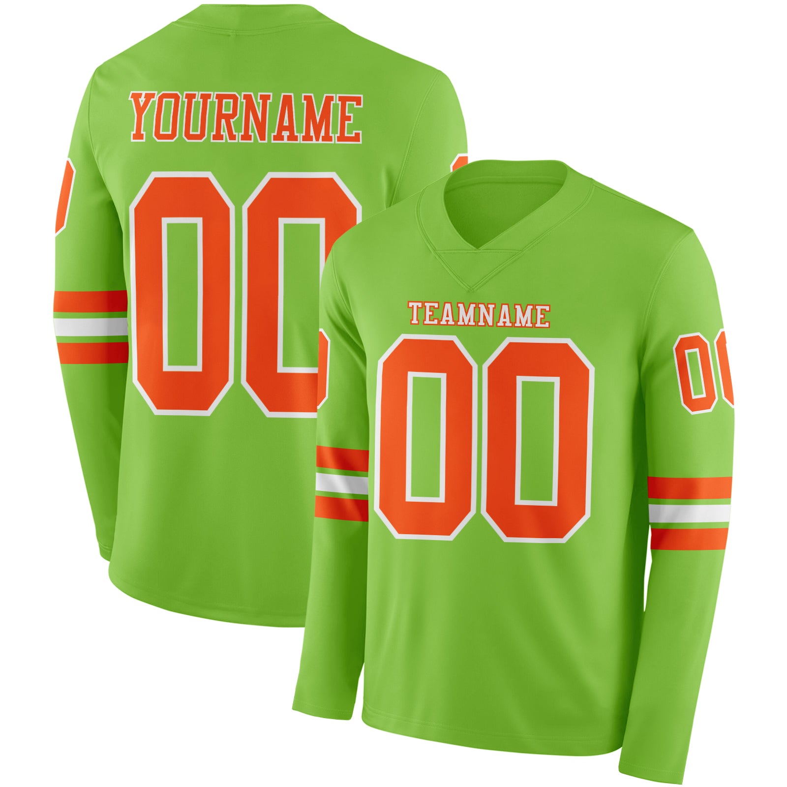 Custom Neon Green Orange-White Long Sleeve Authentic Football Jersey