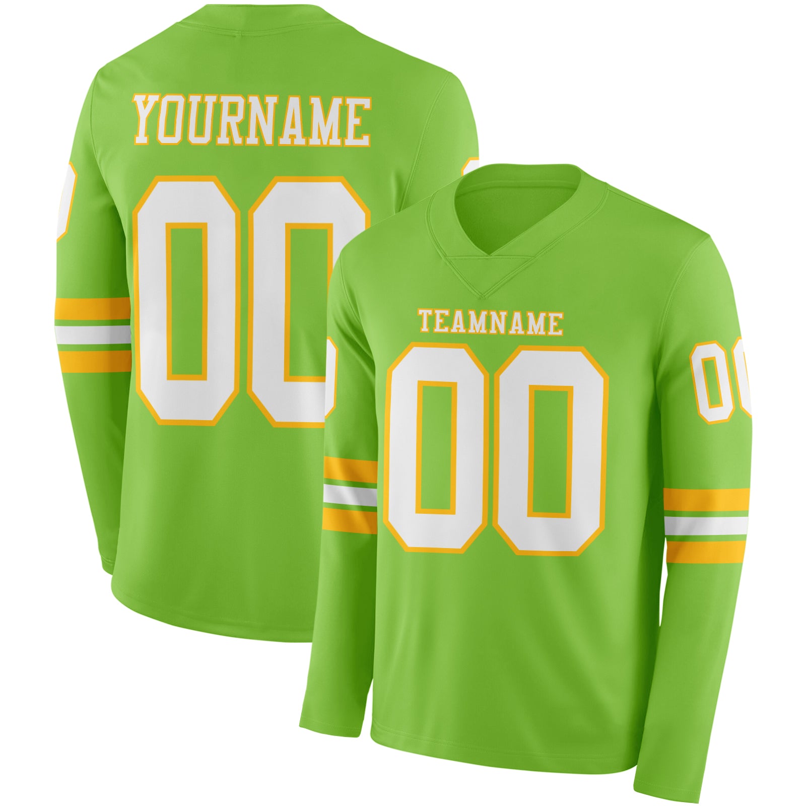 Custom Neon Green White-Gold Long Sleeve Authentic Football Jersey