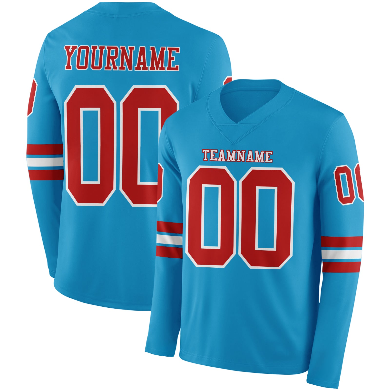 Custom Panther Blue Red-White Long Sleeve Authentic Football Jersey