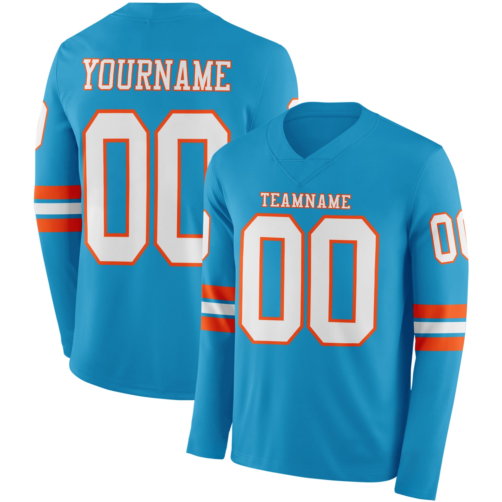 Custom Panther Blue White-Orange Long Sleeve Authentic Football Jersey
