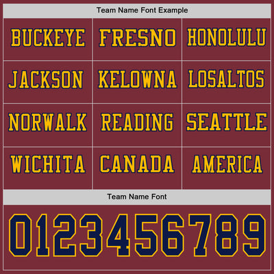 Custom Burgundy Navy-Gold Long Sleeve Authentic Football Jersey