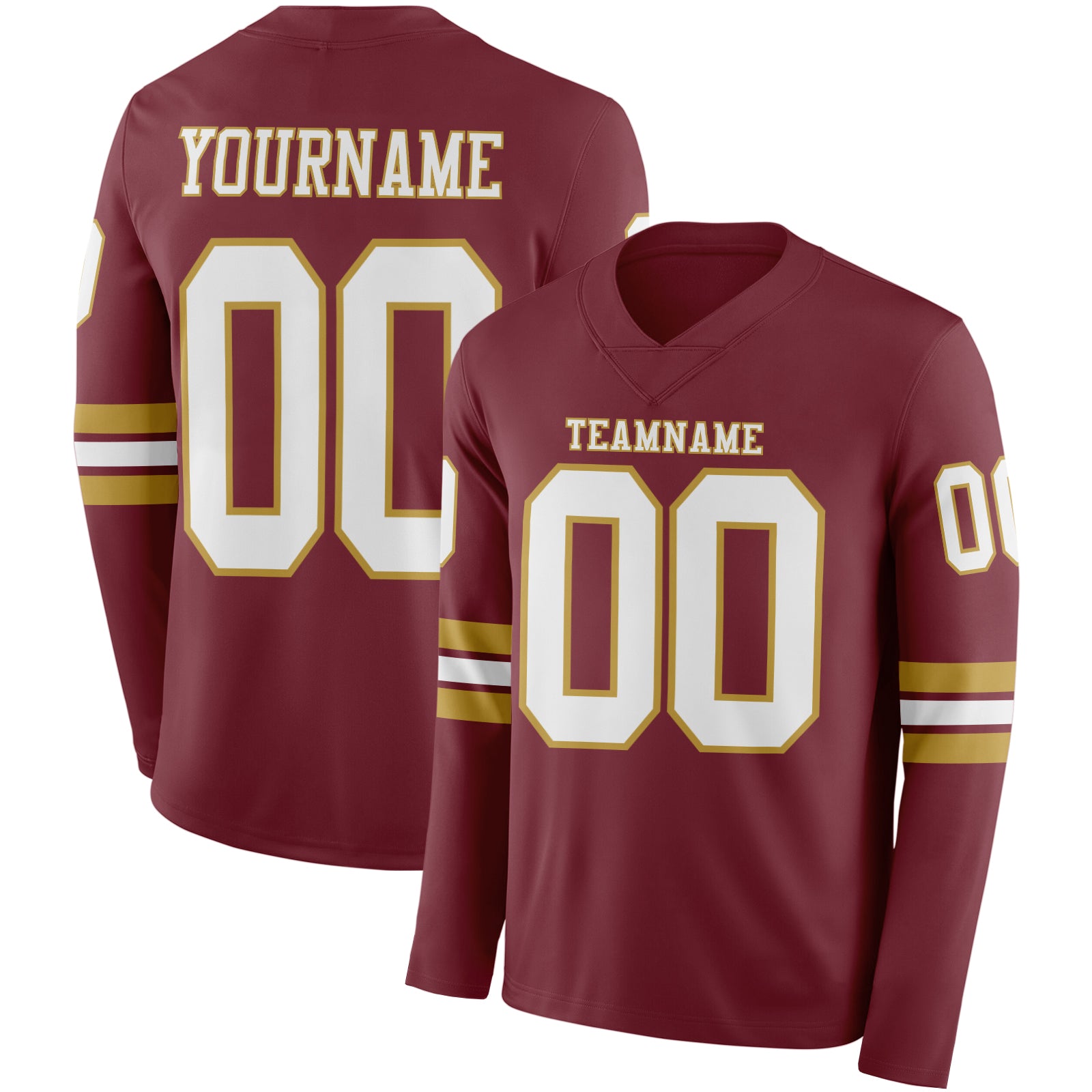 Custom Burgundy White-Old Gold Long Sleeve Authentic Football Jersey
