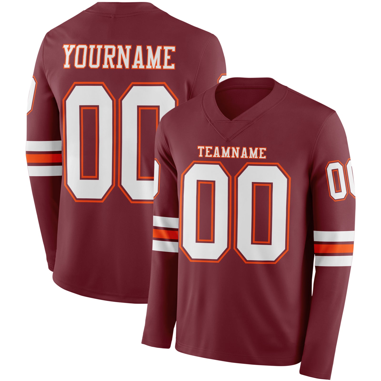 Custom Burgundy White-Orange Long Sleeve Authentic Football Jersey