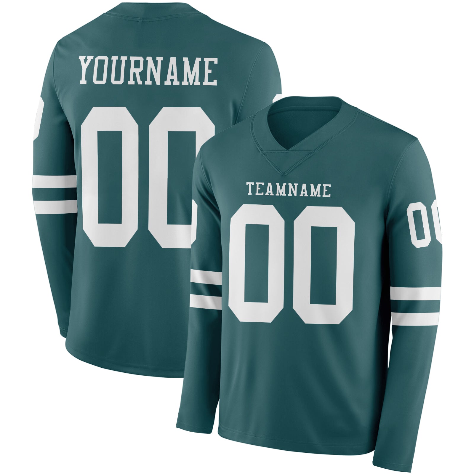 Custom Midnight Green White Long Sleeve Authentic Football Jersey